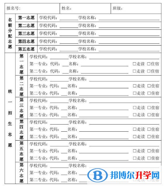 2020貴陽(yáng)中考志愿的樣表